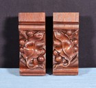 Pair Of 4  French Antique Highly Carved Corbels trim brackets Solid Oak Wood