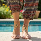 Women Foot 1 Bracelet Gold Metal Chain Boho Chic Anklet Charm Turquoise Beads
