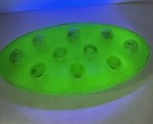 Vintage Uranium Satin Glass Oval 10 Hole Flower Frog 5 25 x 2 5   Air Bubble