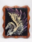 Vintage 80s Sue Dawe Pegasus Lacquered Wooden Wall Plaque Fantasy 11 5  X 9 5 
