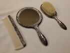 Vintage Ornate Silverplated  3 Piece Dresser vanity Set - Brush  Comb    Mirror