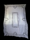 Antique Italian Cantu Bobbin Lace Figural Linen Tablecloth 96x69   12 Napkins