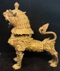 Antique Tibetan Foo Dog Figurine Imperial Temple Guardian Lion Bronze Cast Asian
