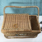 Vintage Wicker Sewing Basket W  Lid  Handles Rattan Picnic Box Rare