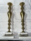 Vtg Mid Century Modern Brass And Marble Candle Holders Set 18    Tall Statement Pc