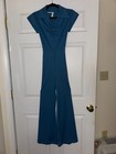 Vintage 70s Teal Bell Bottom Jumpsuit Size 9 Wide Leg Disco Mod