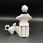 Vintage Gzhel Woman Feeding Chickens - Porcelain Ussr Hand Painted Figurine