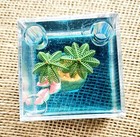 Vintage Florida Souvenir Water Cube Palm Trees  Flamingos With 2 Pen Holders