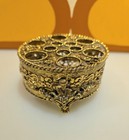 Vintage Hollywood Regency Ornate Gold Tone Round Filigree Vanity Lipstick Holder