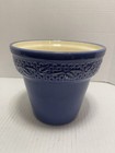 Vintage Blue Ceramic Planter Pot Embossed Vine Design Stoneware Style 522710