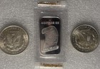 Lot Of Gold And Silver   1 Gram Alaskan Gold-one 1 Oz  Bar-2 Gradable Morgans   