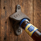 Open Here Bottle Opener Beer Soda Rustic Brown Cast Iron Wall Mounted Antiqued