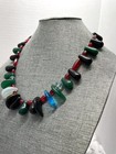 Antique African Wedding Trade Bead Czech Glass Necklace Black  Green  Red