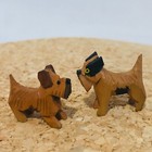 2 Vintage Mini Hand Carved Sealyham Terrier Dog Figurines