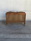 Vintage Danish Modern Oak   Cane Magazine Rack Newspaper Holder