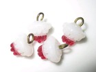 Set 4 Antique Victorian  Glass Charmstring Buttons Cranberry Flower Top Swirlbck