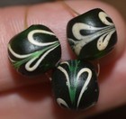 Antique Venetian Dark Green Italian Lampwork White Feather Beads  African Trade