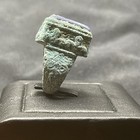 Ancient Roman Style Bronze Lapis Lazuli Intaglio Stone Ring With Rare Patina 