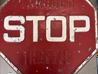 Vtg Stop Highway Sign Embossed Rim Heavy Steel    through Traffic     - 24 