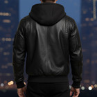 Men s Black Genuine Leather Bomber Jacket  Hooded Casual Winter Warm Zip-up Coat