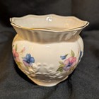 Vintage Maryleigh Pottery Handmade In England Planter Pot Floral Pansy Gold Rim