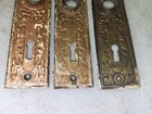 3 Matching Vintage Eastlake Style Metal Doorknob Backplates 5 1 2  Tall