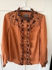 By Anthropologie Embroidered Button Down Blouse Rust Orange Size 6