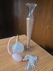 Lot Of 2 Vintage Golden Vase   Crystal Perfume Spray Bottle Vanity Decor 