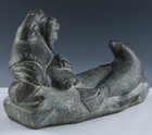 Exceptional Vtg C1990s Hunter Fighting Seal Inuit Carved Soapstone Sculpture
