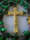 Vintage Filigree Capped Green Cat Eye Glass Bead Catholic Rosary