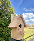 Handmade Cedar Birdhouse W  Chimney Rustic Outdoor Wren Chickadee Nest Box