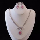 Silver Plated Alloy Jewelry Set Cubic Zirconia Simulated Gem Necklace Earrings