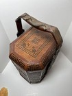 Antique Chinese 3 Tier Wedding Basket Woven Bamboo Carved Wood Dragon Handle