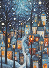 Postcard Christmas Folk Art Snowy Village At Night Modern 6x4