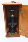 Antique Bausch   Lomb Brass Microscope W  Wooden Case     Wm Gaertner Chicago   