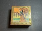 Vtg Square Wooden Brass Inlay Red Velvet Lined Indian Woman Hinged Trinket Box