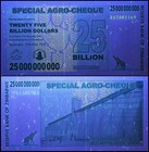 Zimbabwe 25 Billion Dollars Special Agro Cheque  2008  P-62  Used