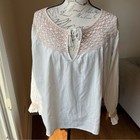 New Faherty Laura Embroidered Long Sleeve Blouse Top Cream Sz M