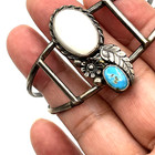 Native American Sterling Silver Turquoise Mop Cuff Bracelet 6 5  Vintage
