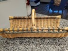 Vintage 24  Large Wicker Flower Gathering Basket Natural Bamboo Handle