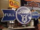 Large Rare Ford V8 Porcelain Metal Sign Advertising Vintage Gas Oil 40  Usa 