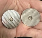 Lot Of 2 Large Vintage Mother Of Pearl Ribbed Rhinestone Buttons Metal Back