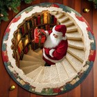 Santa Spiral Staircase 3d Round Rug  Christmas Vortex Optical Illusion Floor Mat