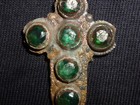 Medieval Bronze Cross With Green Gemstone   -2171