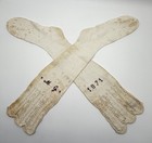 Pair Antique Victorian Women s 1871 Dated Socks Stockings Red Glass Seed Beads