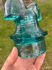 Vintage Hemingray Aqua Green Blue Mickey Mouse Ear Insulator  chipped