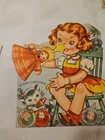 Vintage Mechanical Christmas Card Girl With Her Dolly And Kitten Unused