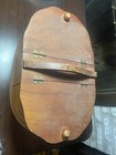 Vtg Wooden Oval Sewing Box Shaker Two Toned Hinged Double Lids Needle Shelves