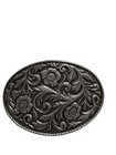 Vintage Western Belt Buckle Silver Tone Floral Engraved Cowboy Cowgirl Oval