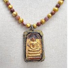 Thai Buddhist Phra Somdej Buddha Amulet Necklace Golden Pearl Gemstone Beads